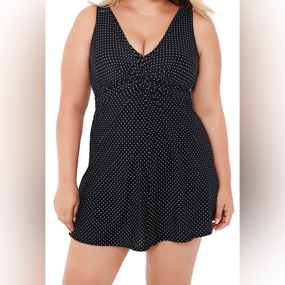 Miraclesuit “Pin Point Marais” Tummy‎ Control Swimdress Polka Dot 22W NWT